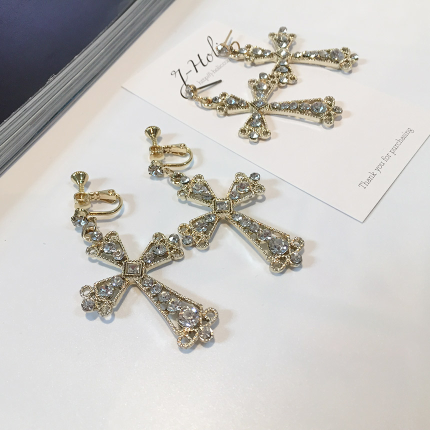 Moushibine Cross Cutter Big Drop Earrings Mouton A