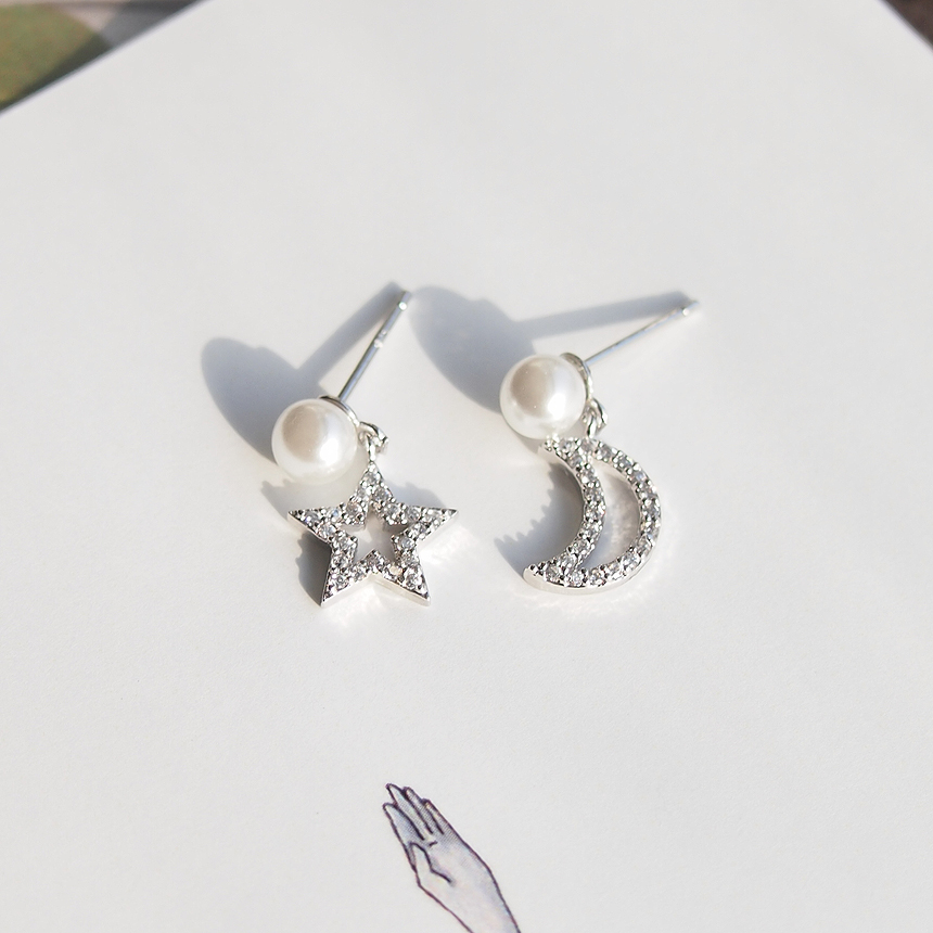 Anti-allergic silver pearl drop earrings 2color si