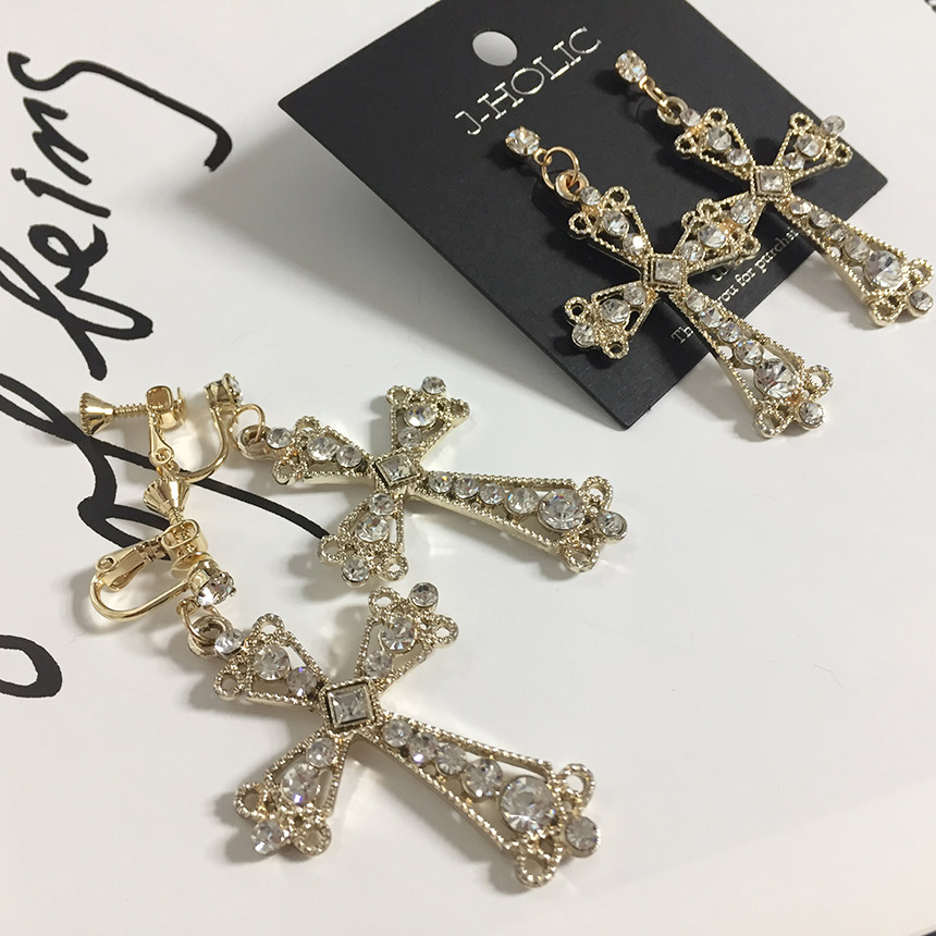 Moushibine Cross Cutter Big Drop Earrings Mouton A