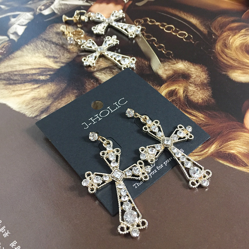 Moushibine Cross Cutter Big Drop Earrings Mouton A