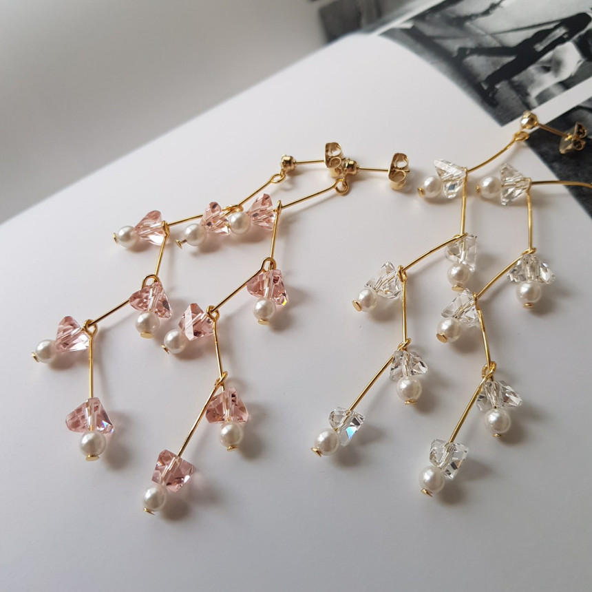 Zig Zag Crystal Cubic Drop Earrings 2color Cheung 
