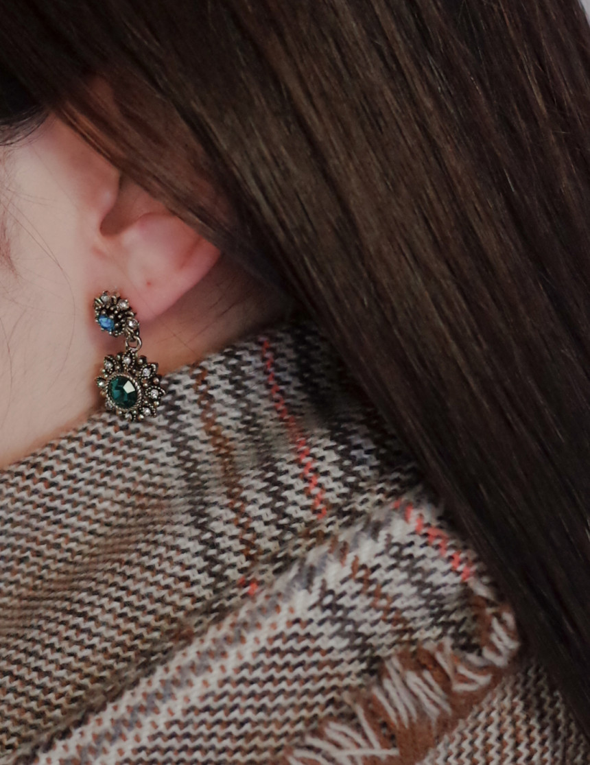 6Colors Greate Double Flower Antique Silver Earrin