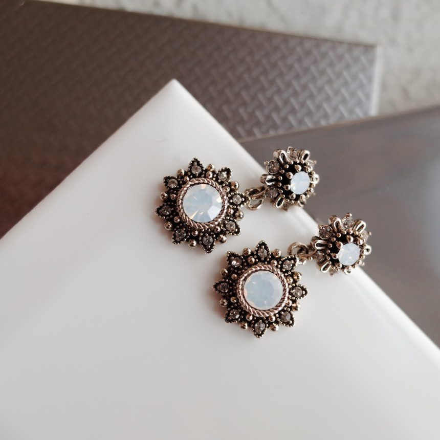 6Colors Greate Double Flower Antique Silver Earrin