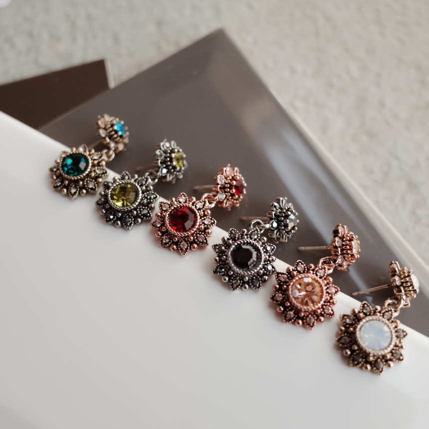 6Colors Greate Double Flower Antique Silver Earrin