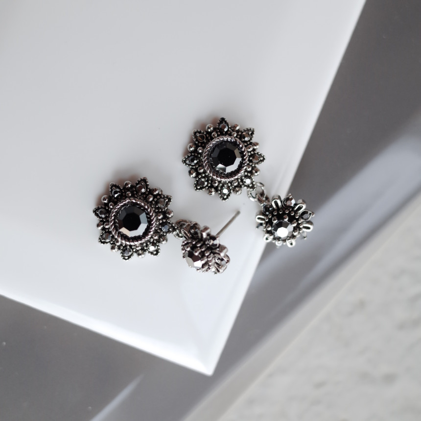 6Colors Greate Double Flower Antique Silver Earrin