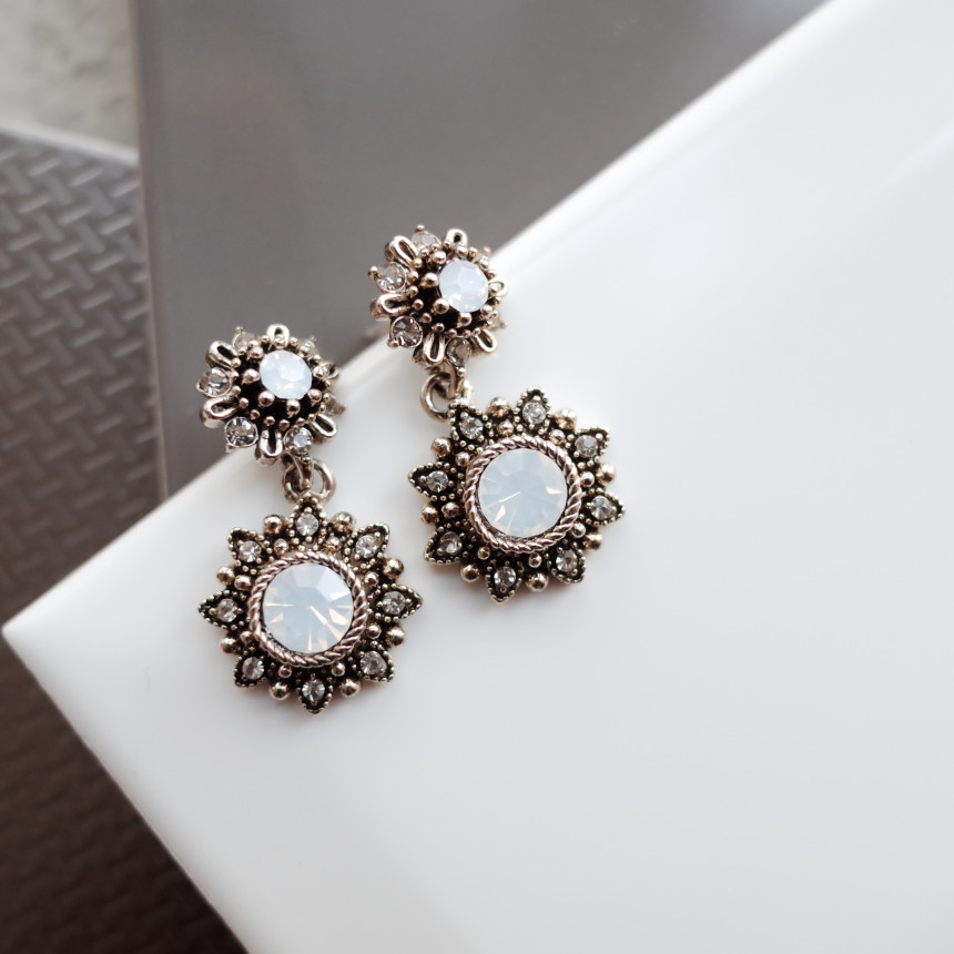 6Colors Greate Double Flower Antique Silver Earrin