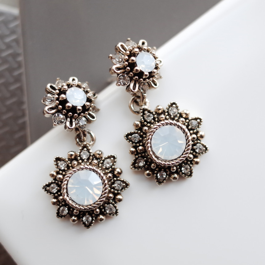6Colors Greate Double Flower Antique Silver Earrin
