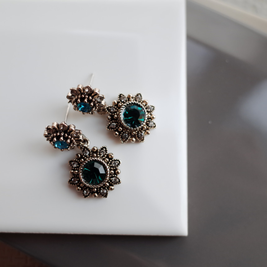 6Colors Greate Double Flower Antique Silver Earrin