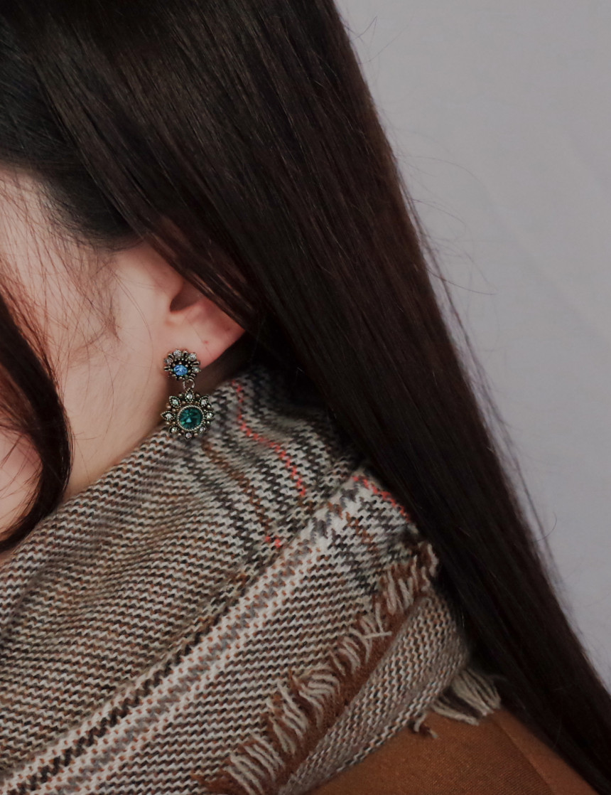 6Colors Greate Double Flower Antique Silver Earrin