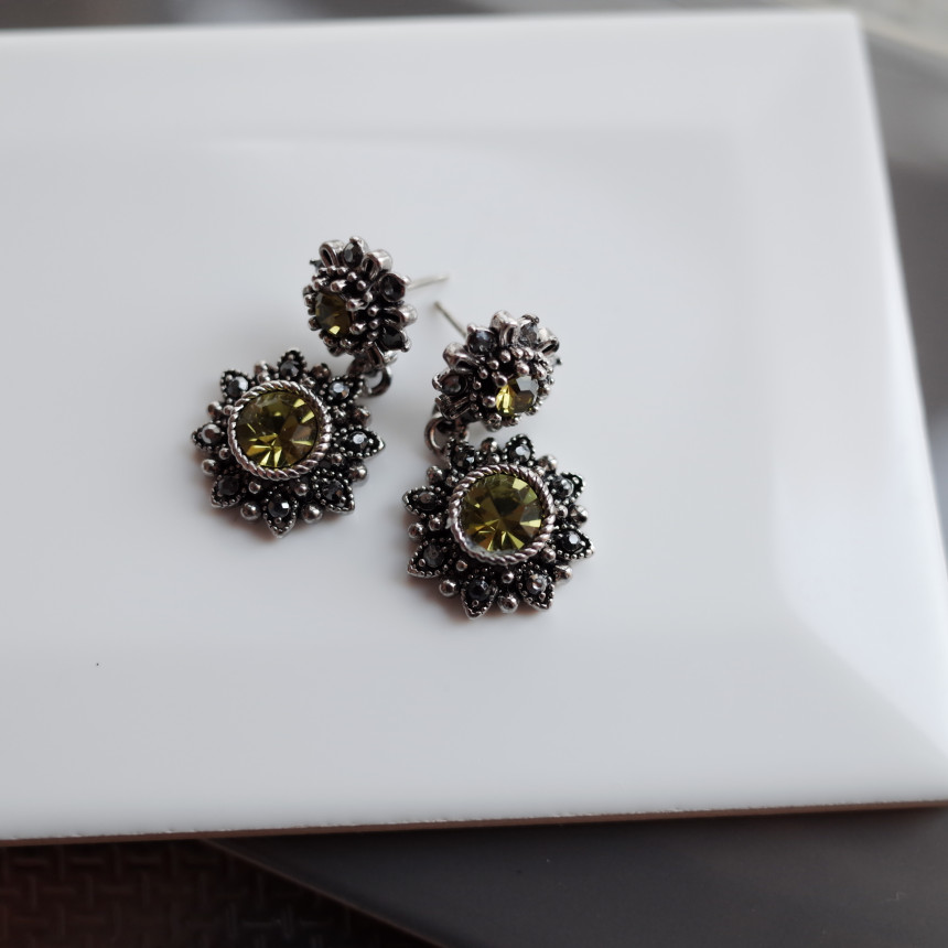 6Colors Greate Double Flower Antique Silver Earrin