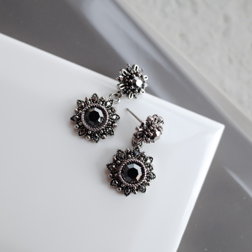 6Colors Greate Double Flower Antique Silver Earrin