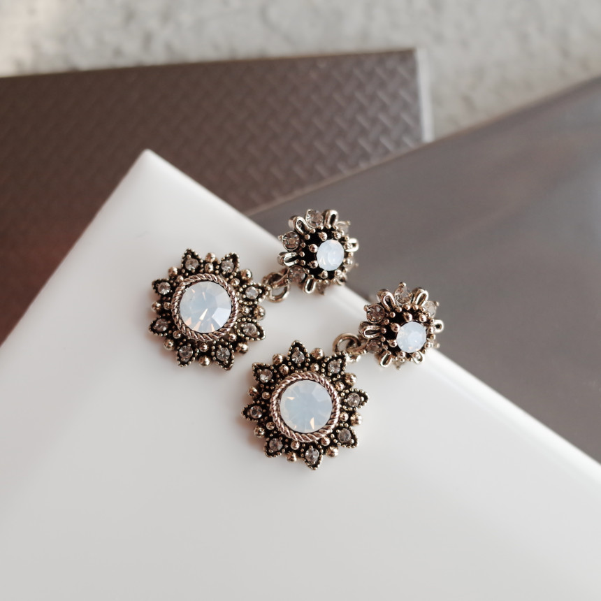 6Colors Greate Double Flower Antique Silver Earrin