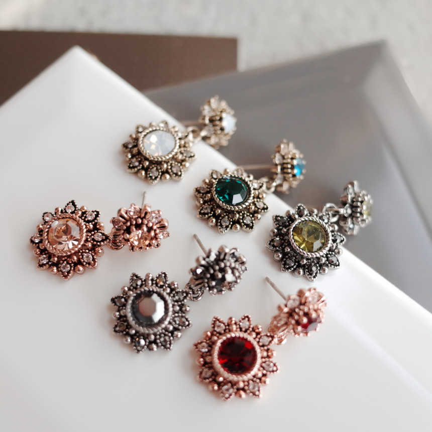 6Colors Greate Double Flower Antique Silver Earrin