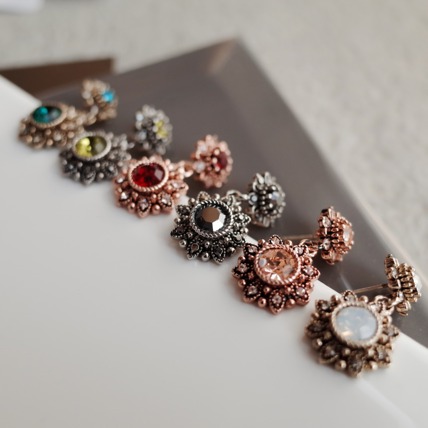 6Colors Greate Double Flower Antique Silver Earrin
