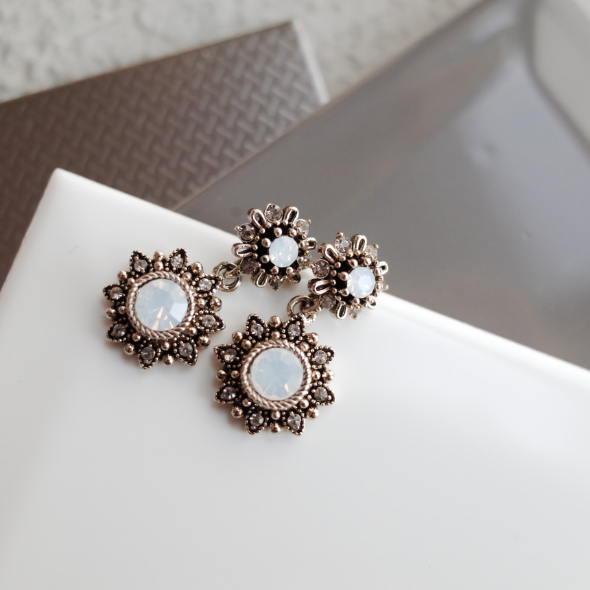 6Colors Greate Double Flower Antique Silver Earrin