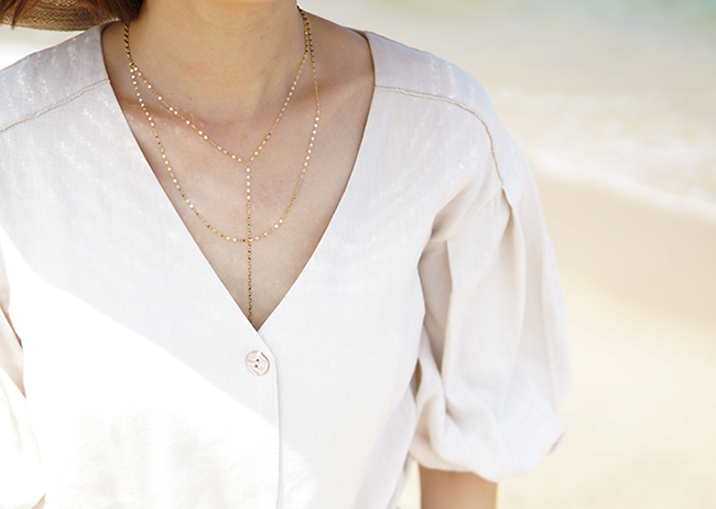 18K Tuchein Y Drop Phafie Necklace Girl Gift Wipe 