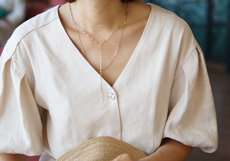 18K Tuchein Y Drop Phafie Necklace Girl Gift Wipe 