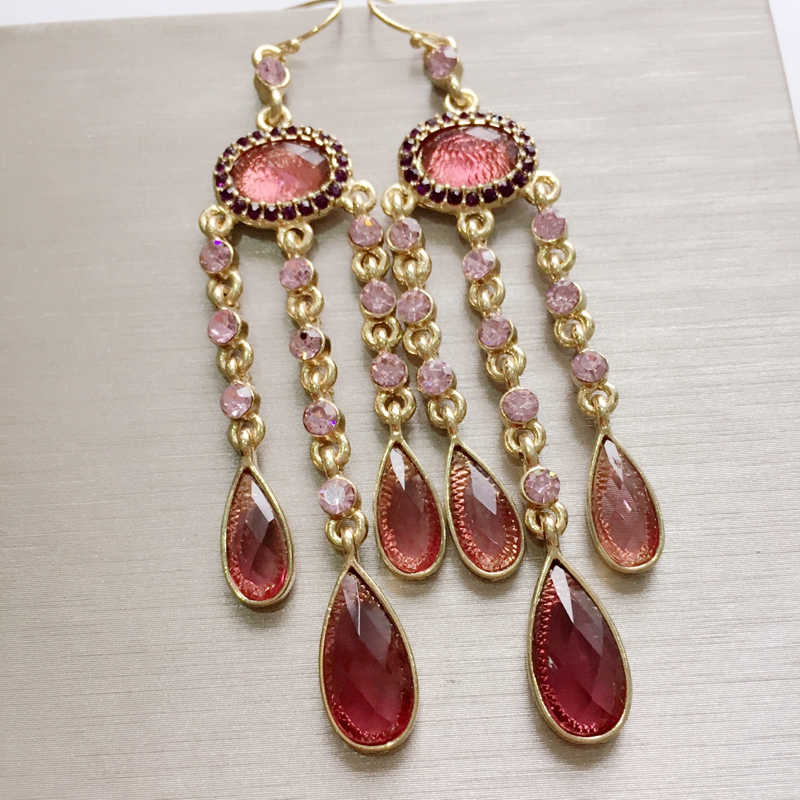 Vintage Bohemian Pink Cubic Drop Earrings Unique U