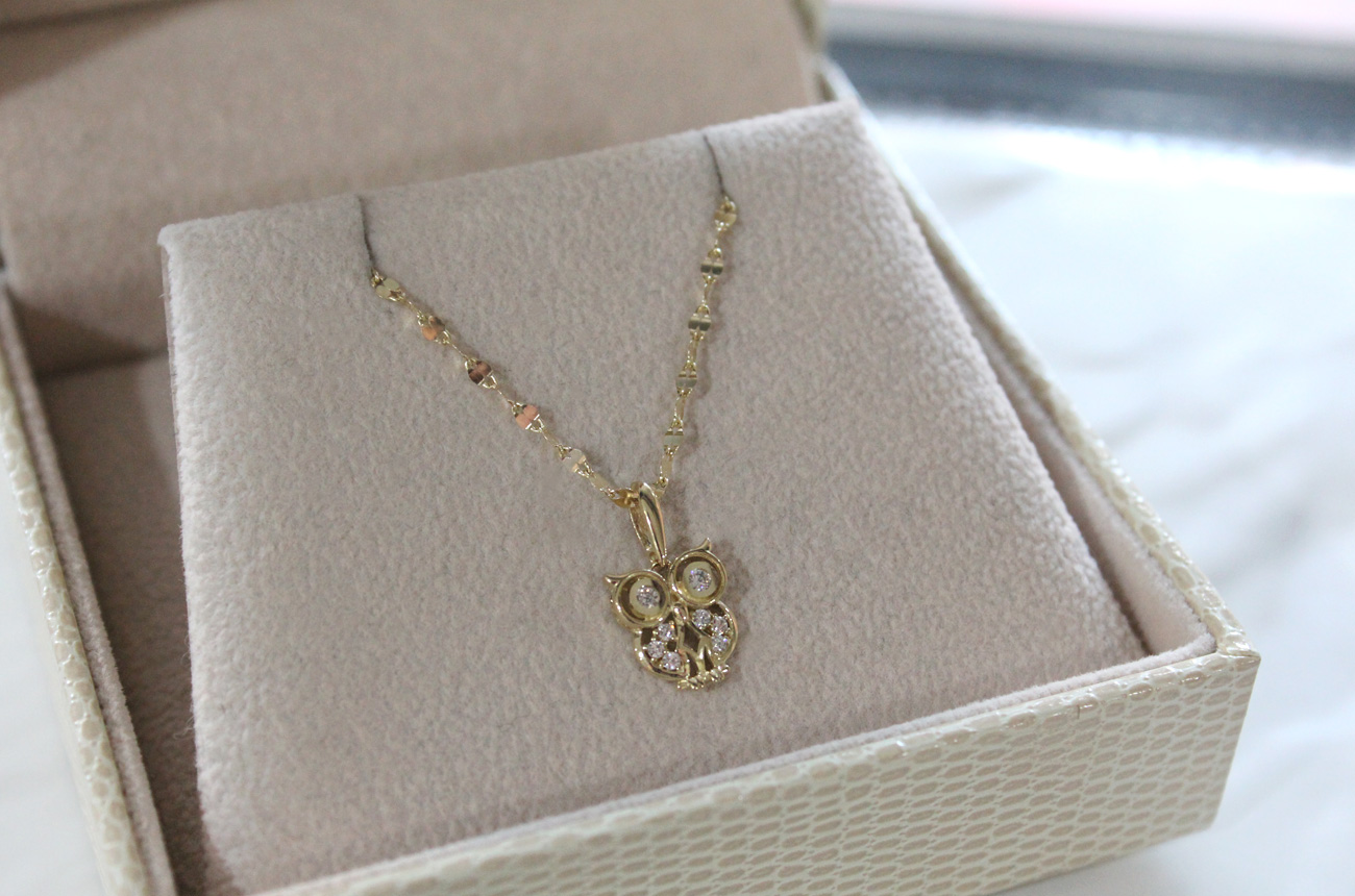 18k Lily Owl Necklace Women 14k 14k Good luck 14k 