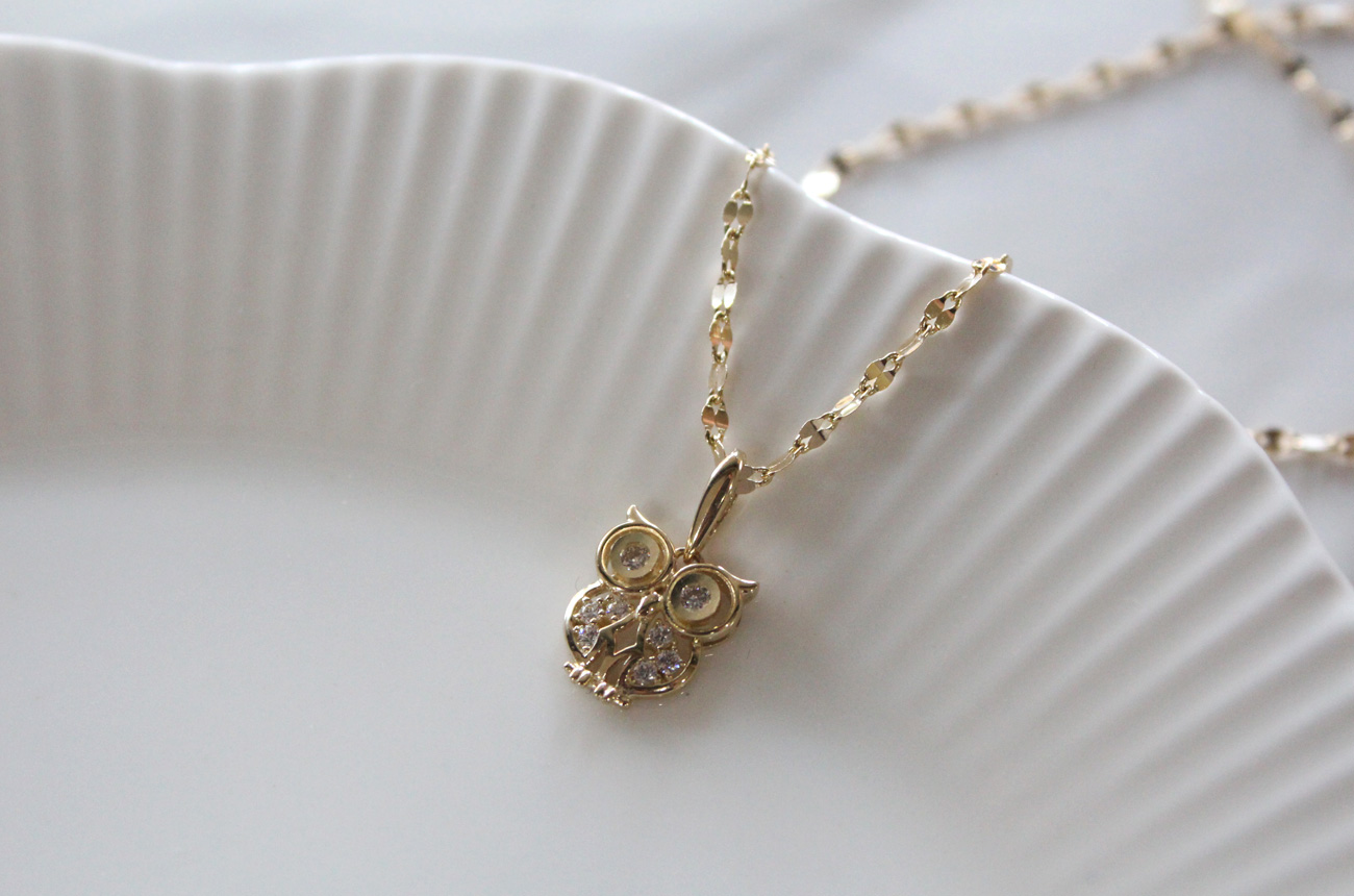 18k Lily Owl Necklace Women 14k 14k Good luck 14k 