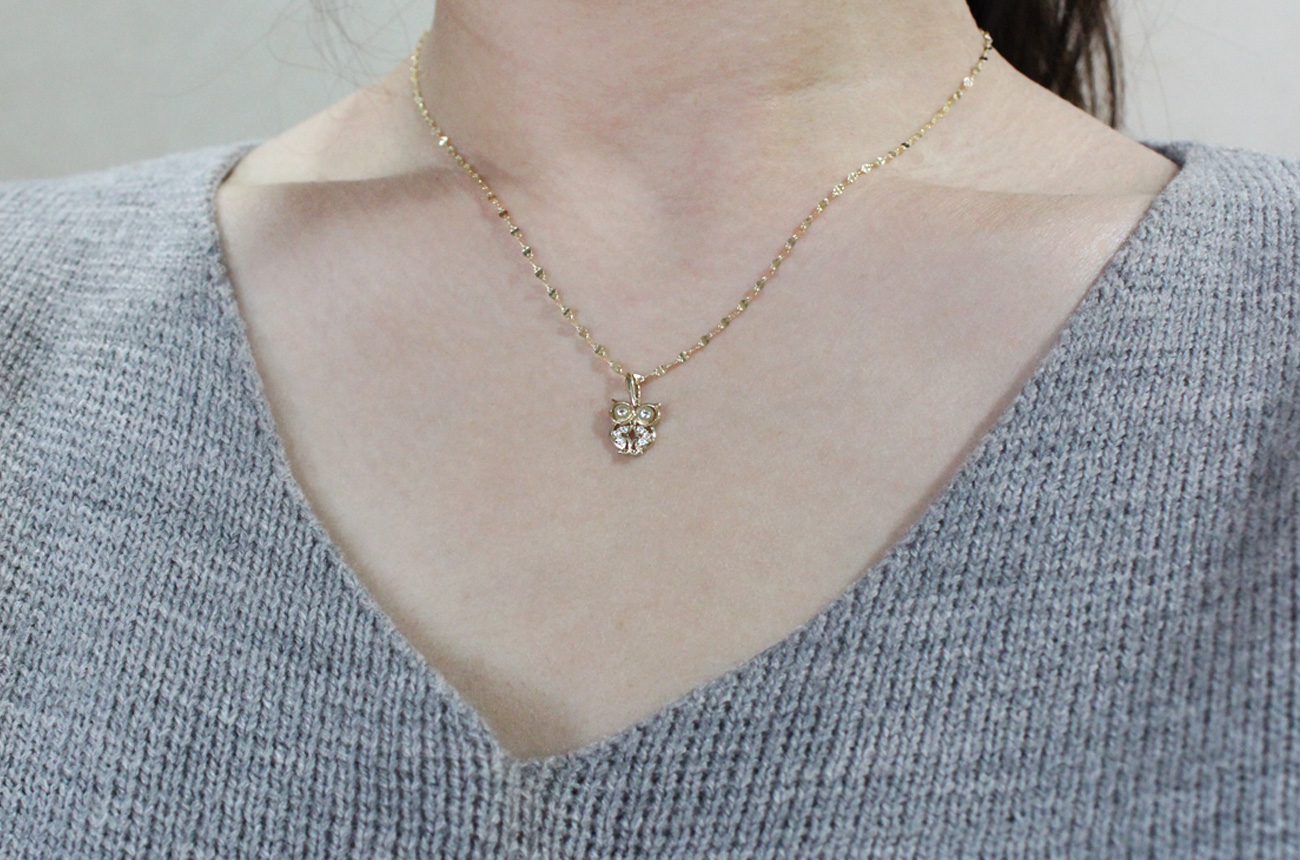 18k Lily Owl Necklace Women 14k 14k Good luck 14k 