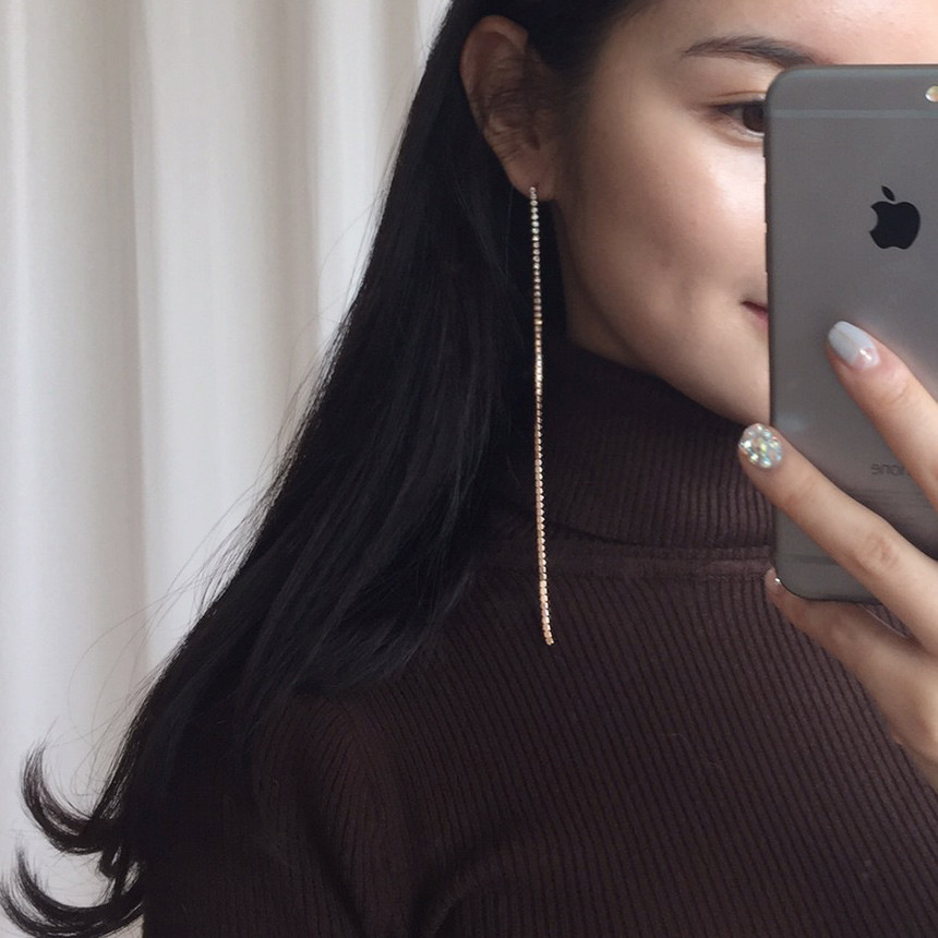 Cubic Long Drop Earrings Girlfriend Gifts Gold Chi