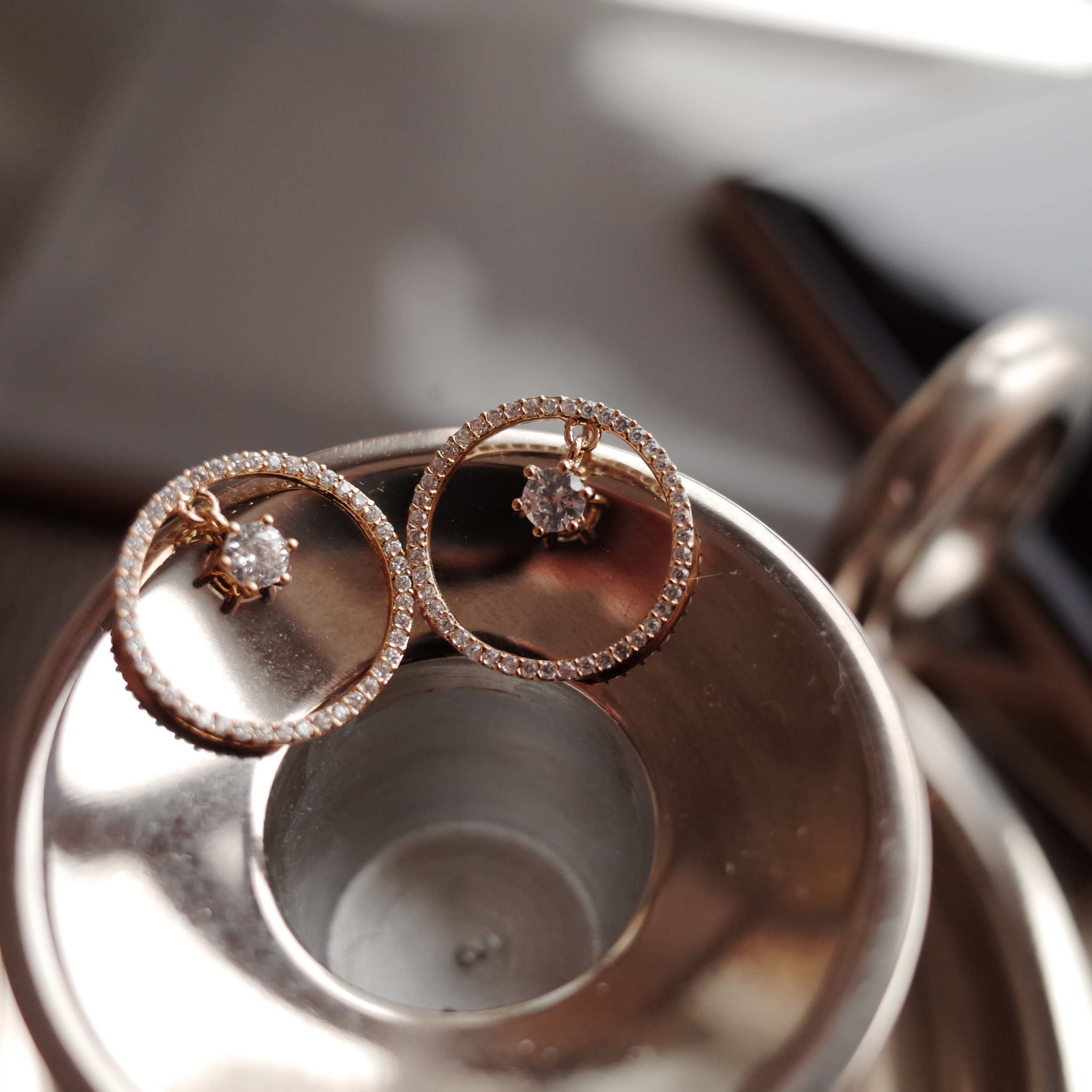 Middle Duck Cubic Modern Dense Round Silver Earrin