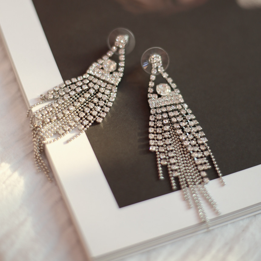 Sharon cubic long drop earrings Gorgeous chain Cha