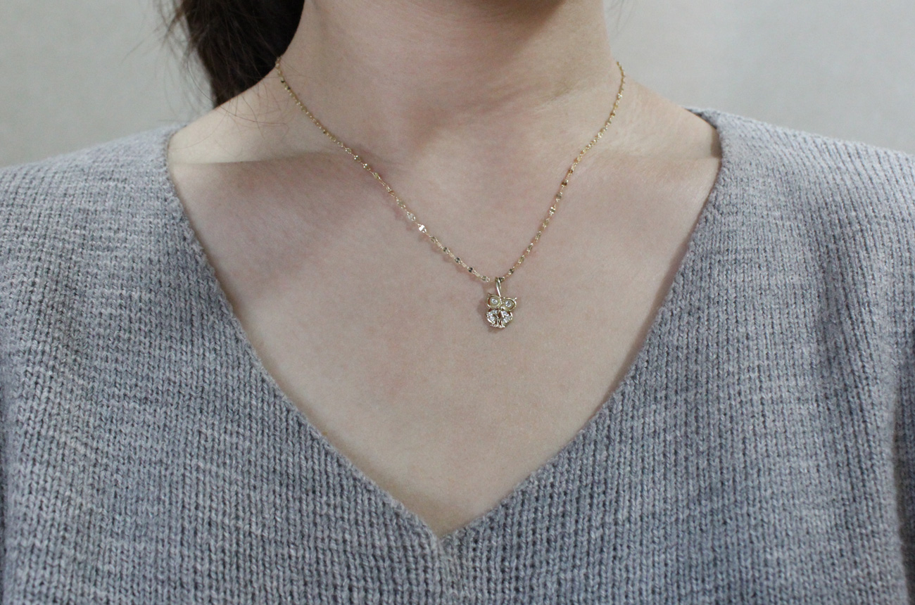 18k Lily Owl Necklace Women 14k 14k Good luck 14k 