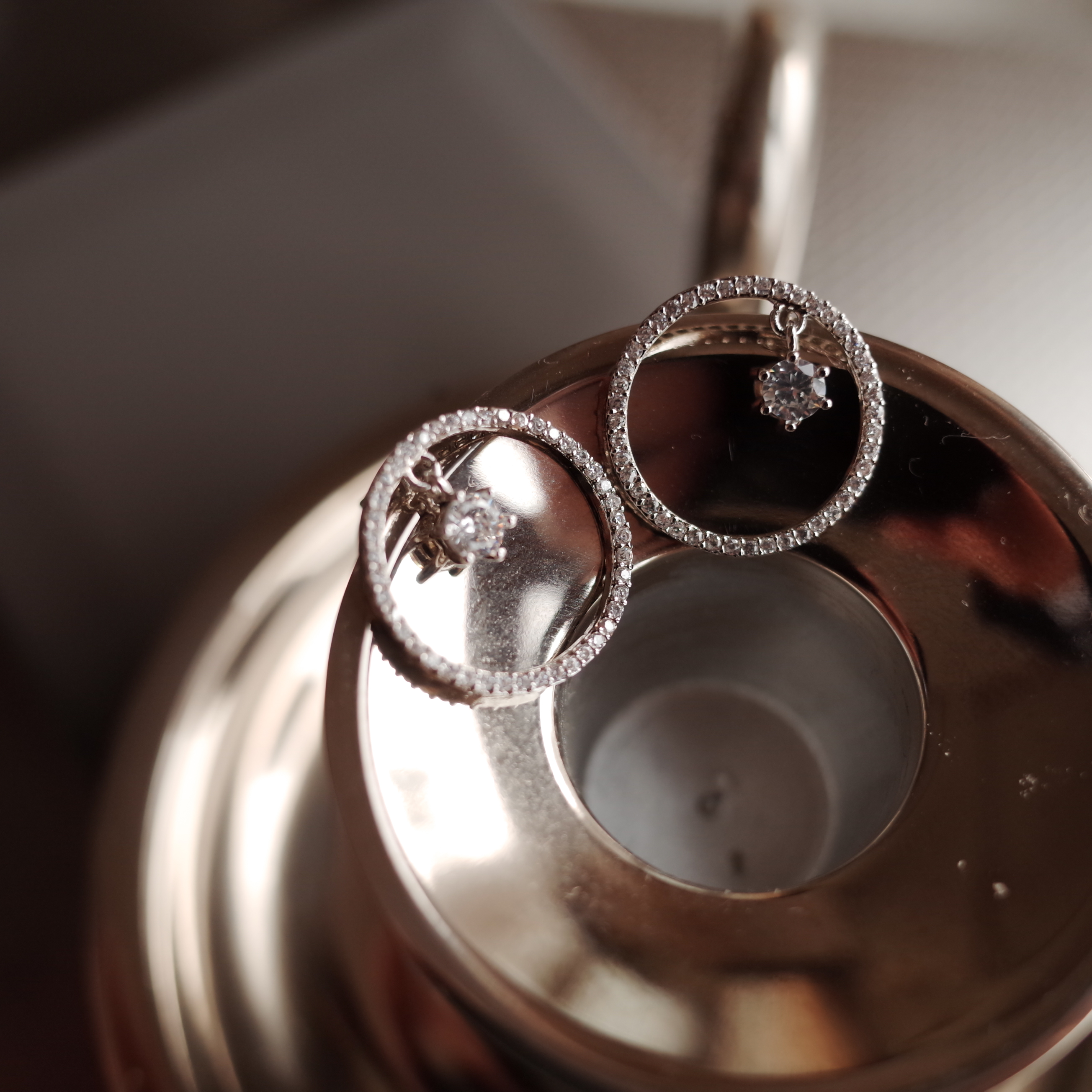 Middle Duck Cubic Modern Dense Round Silver Earrin