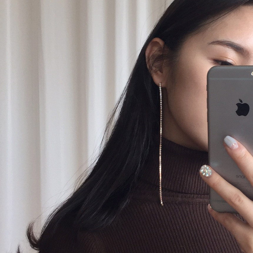 Cubic Long Drop Earrings Girlfriend Gifts Gold Chi