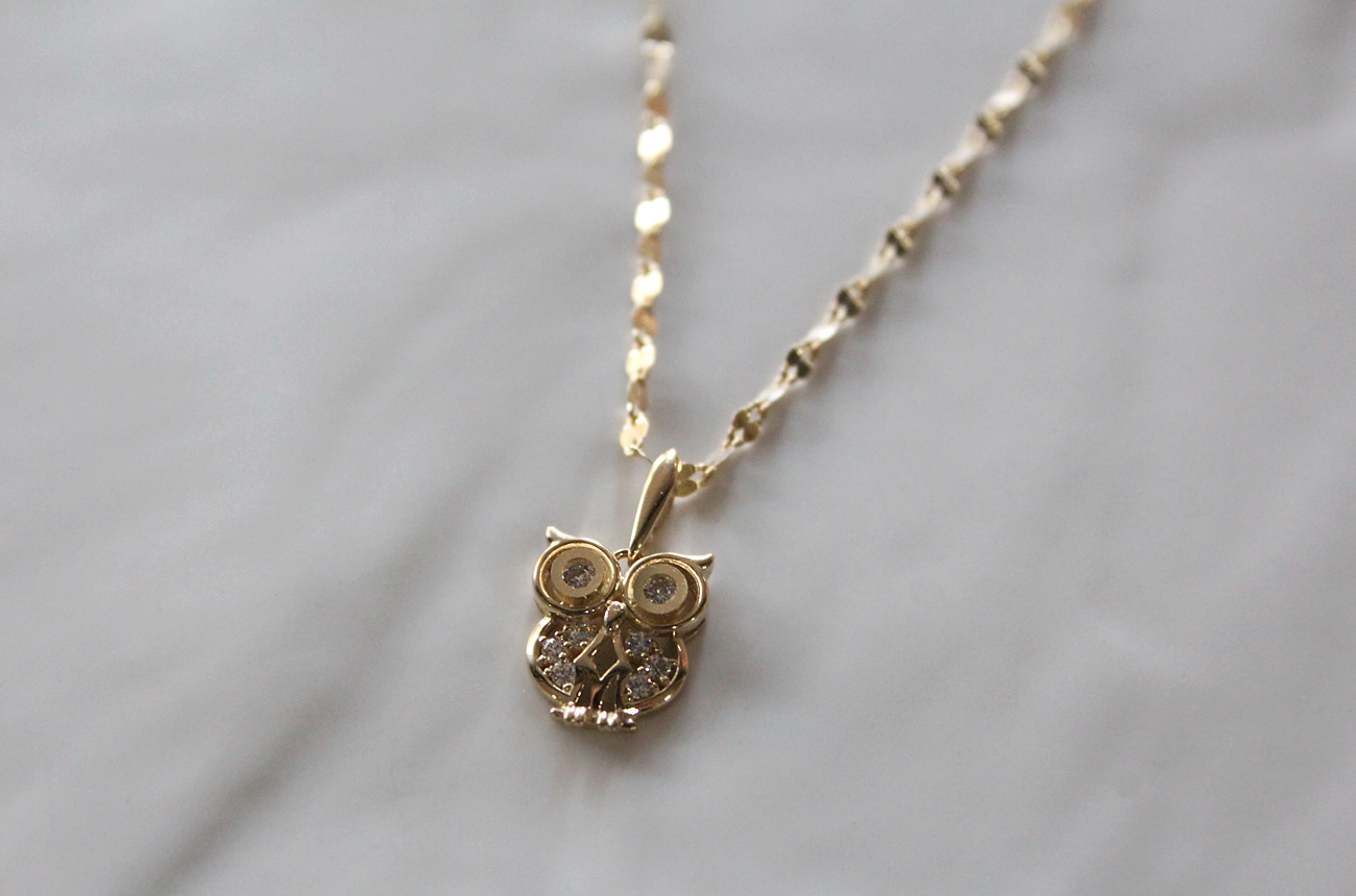 18k Lily Owl Necklace Women 14k 14k Good luck 14k 