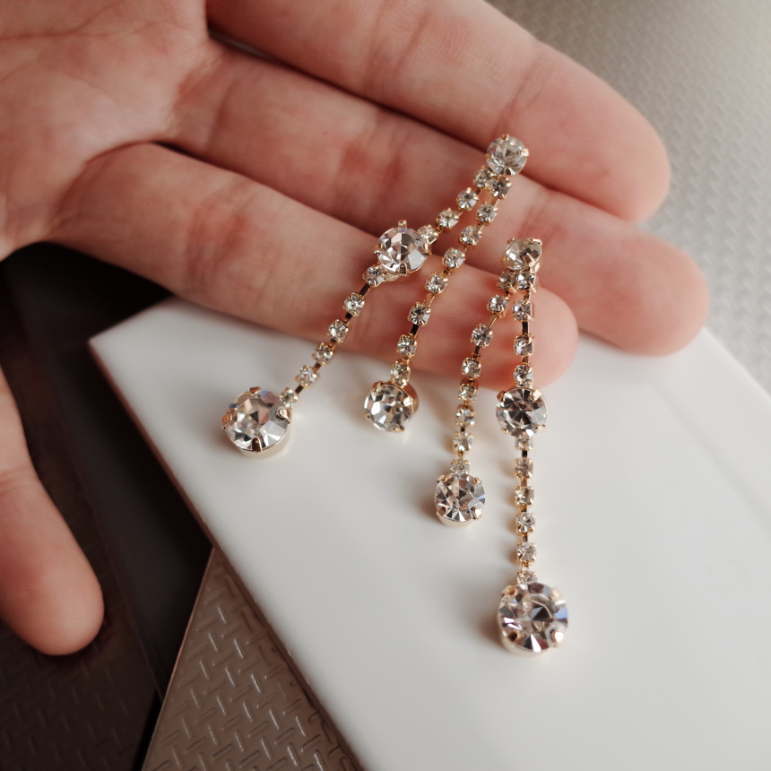 NO.70 Crystal Double Jar Drop Earrings Stylish Chi