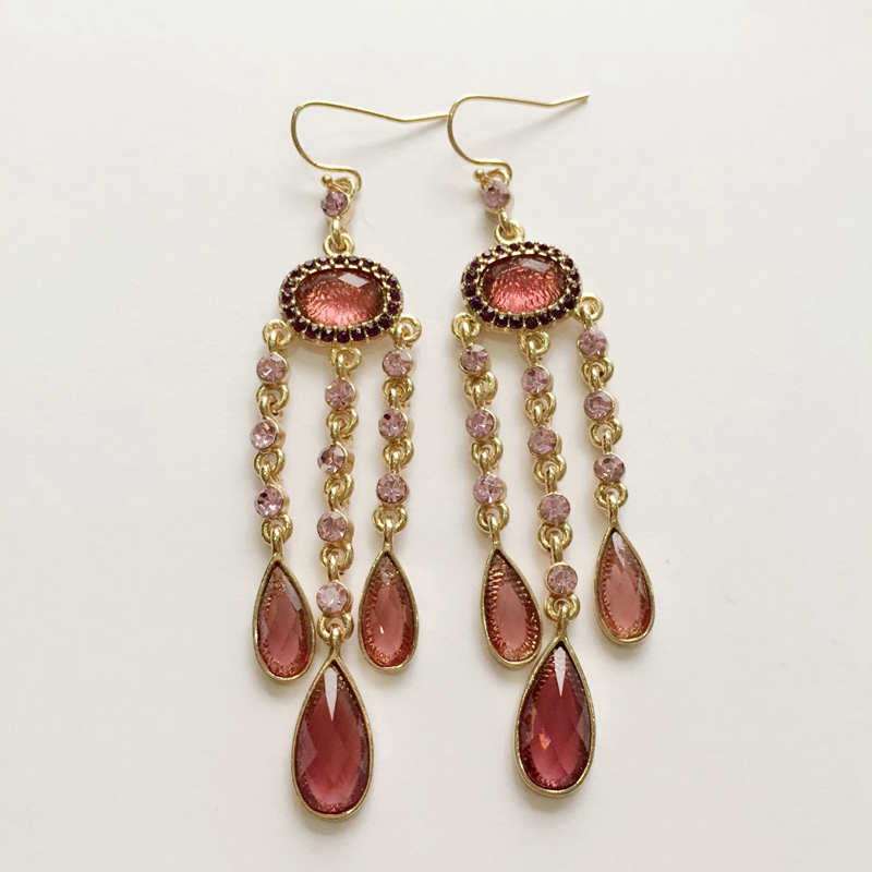 Vintage Bohemian Pink Cubic Drop Earrings Unique U