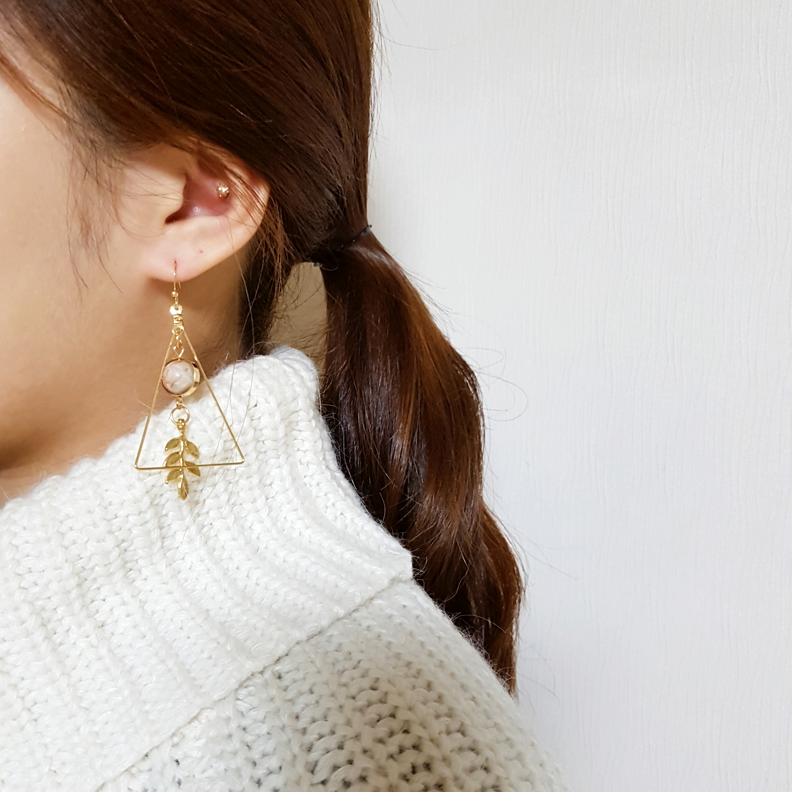 Self-made Retro Gemstone Leaves Earrings Gemstones