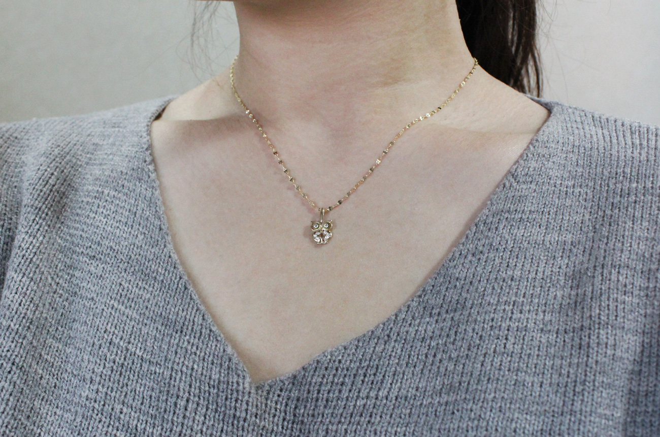 18k Lily Owl Necklace Women 14k 14k Good luck 14k 