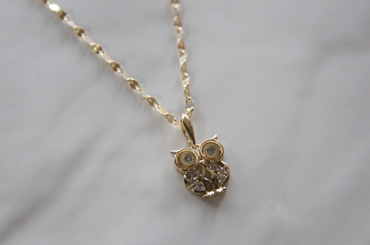 18k Lily Owl Necklace Women 14k 14k Good luck 14k 