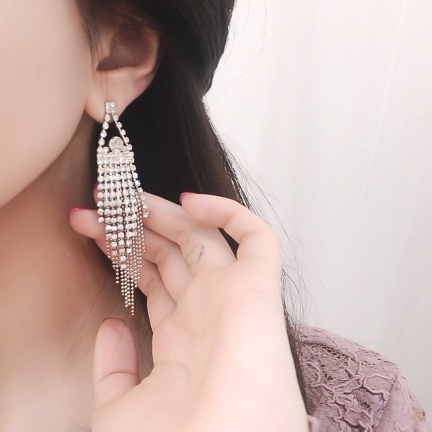 Sharon cubic long drop earrings Gorgeous chain Cha