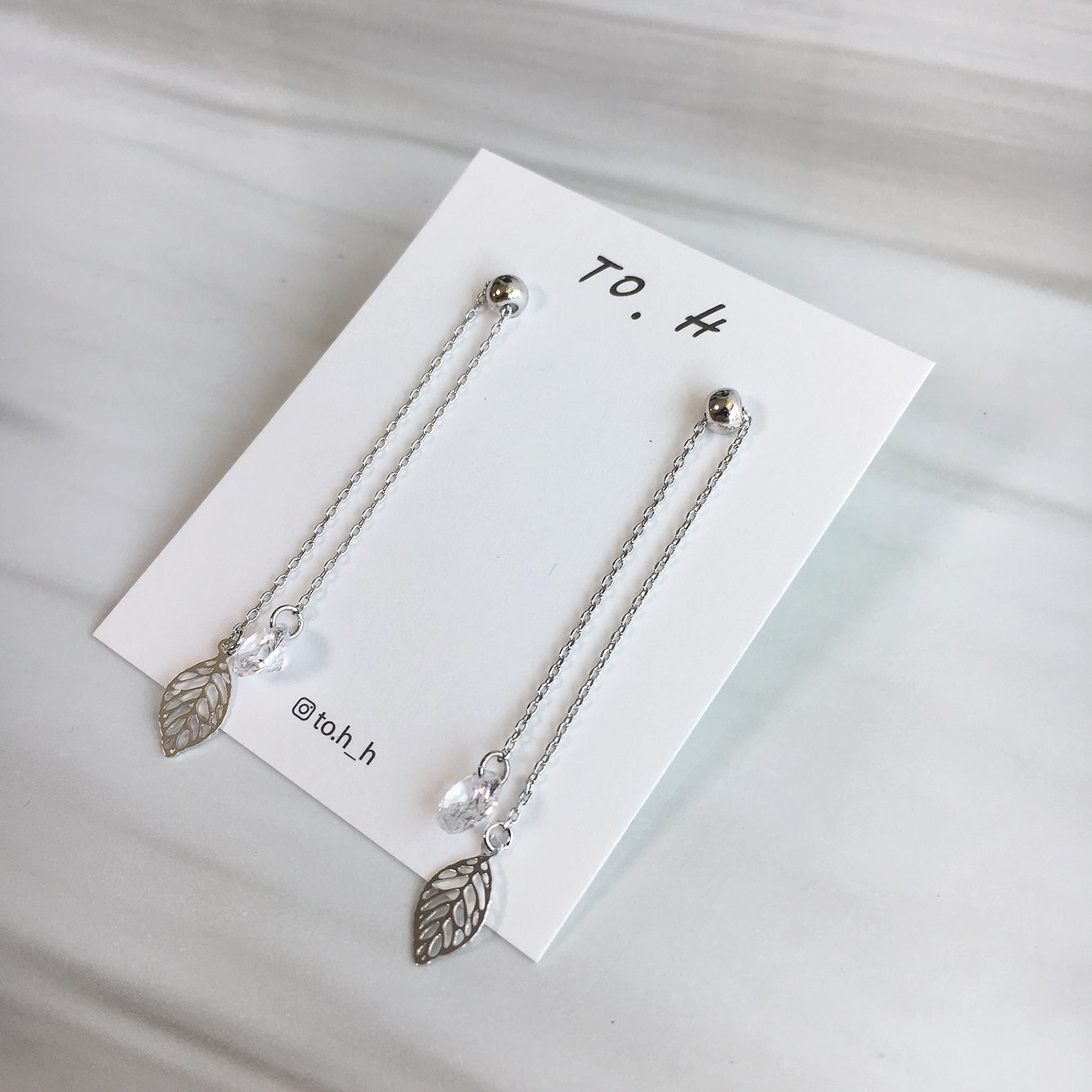 Two-Leaves Two-Drop Drop Earrings Silver Cute Pret