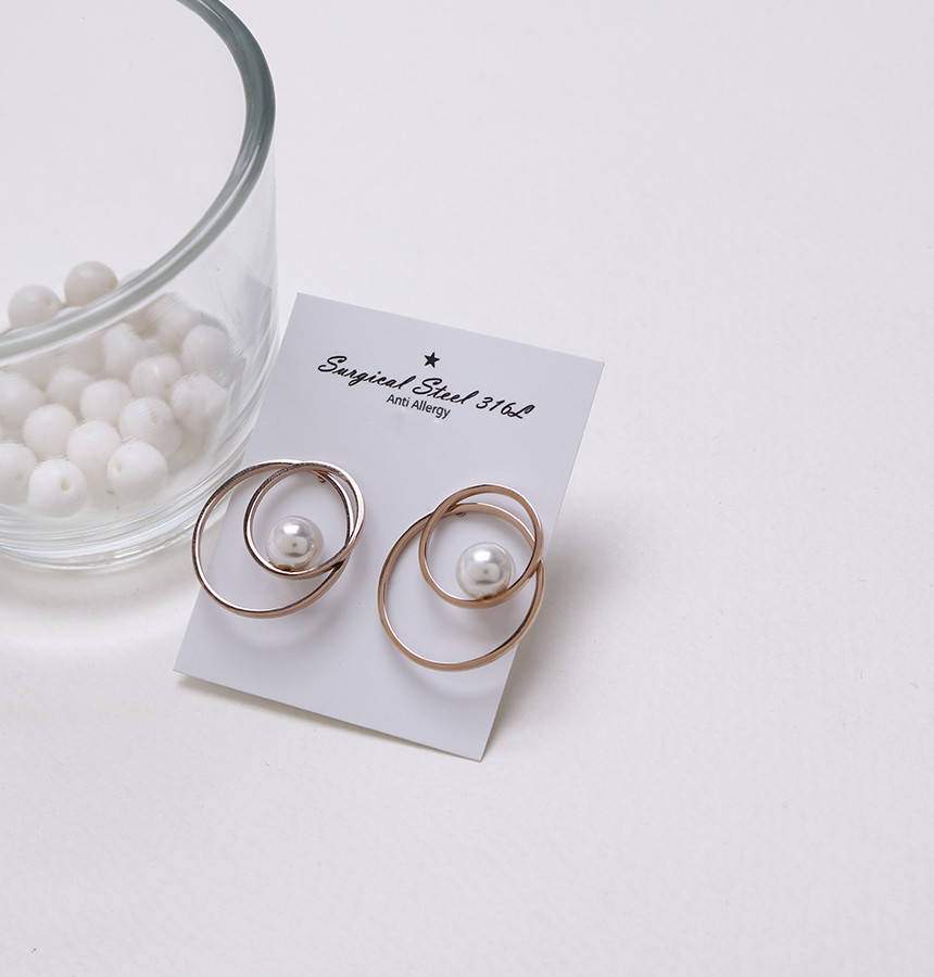 Double Round Pearl Surfacing Steel Earrings Titani