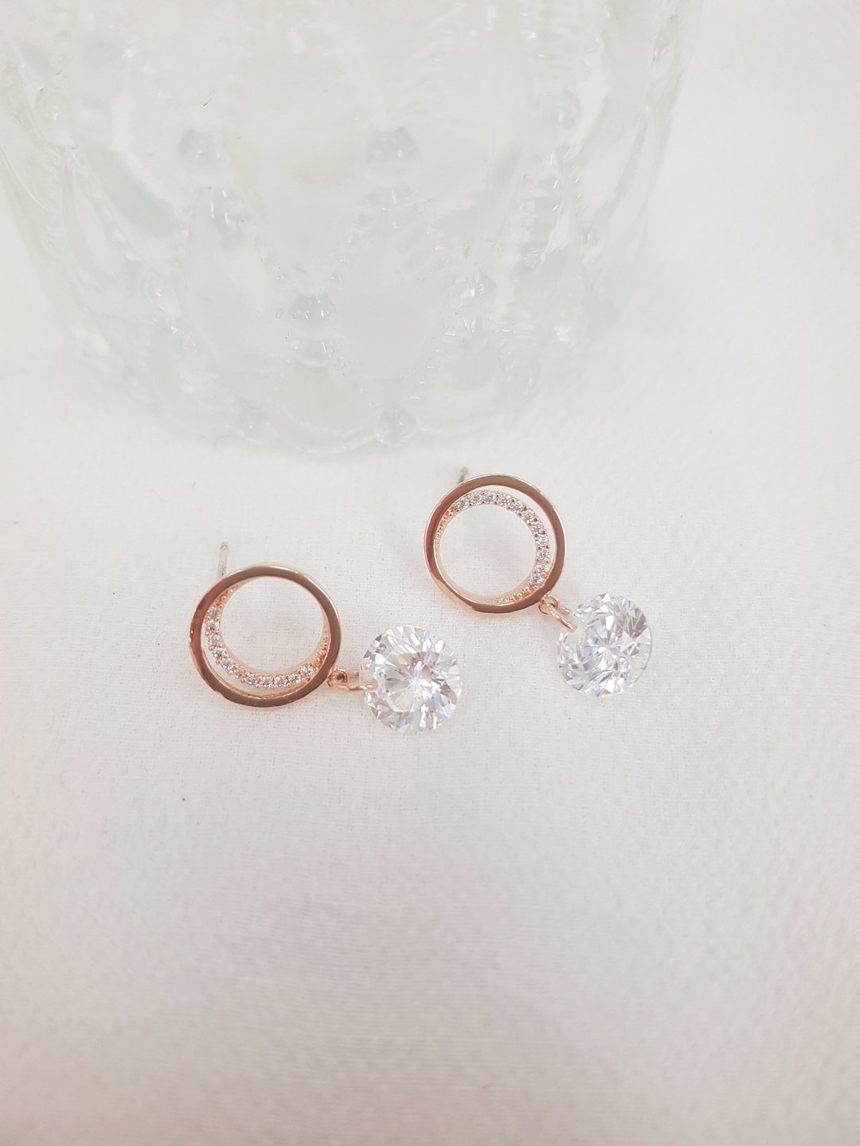 Cubic Crescent Moon Crystal Drop Earrings Silver B