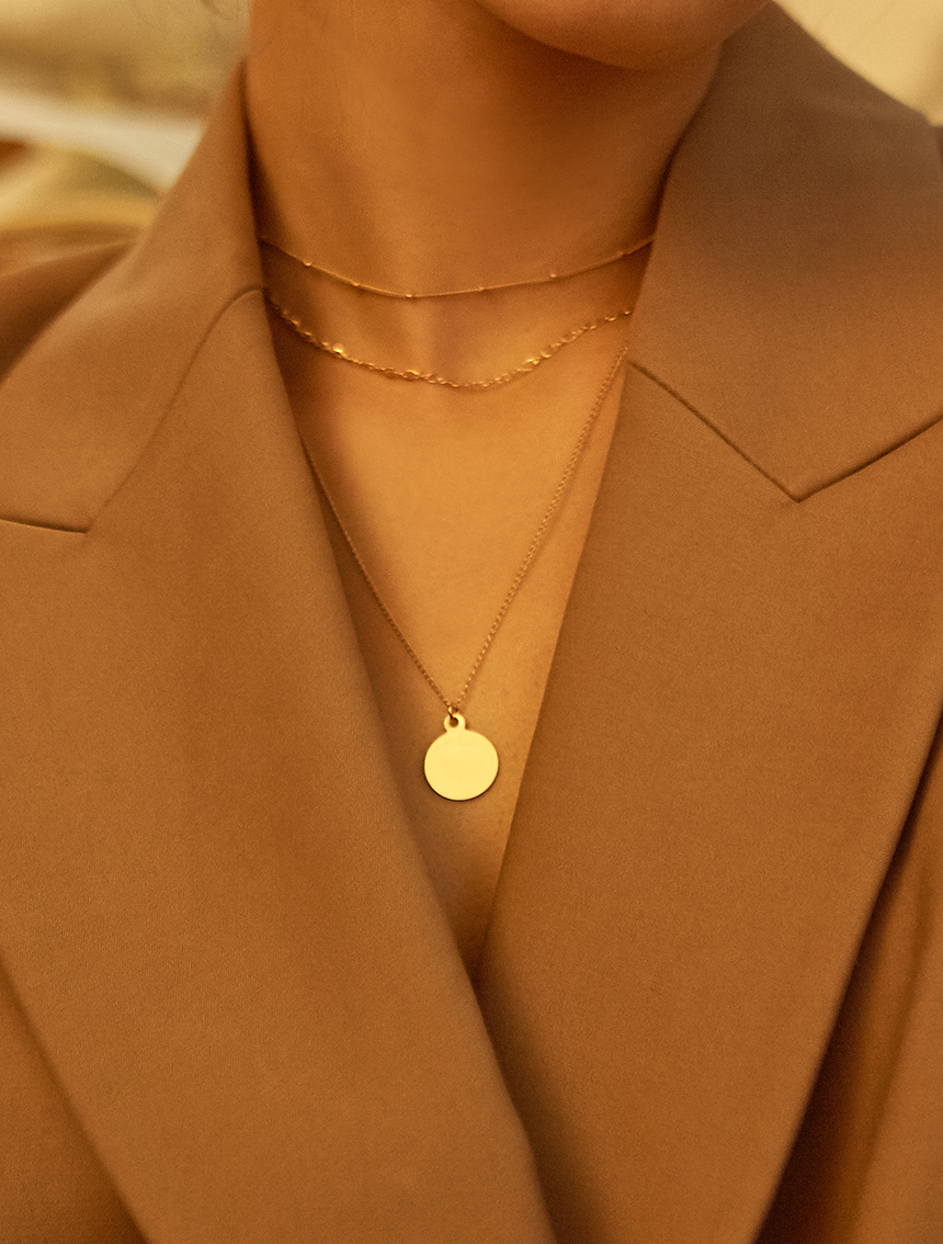 Big Circle Coin Necklace Chain Choker Three 14k Ba