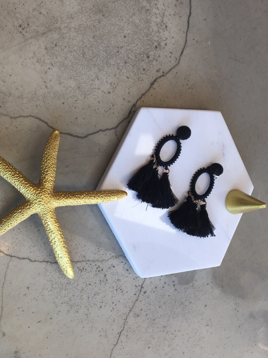 Black Tassel Earrings Fashionable Bohemian Lovely 