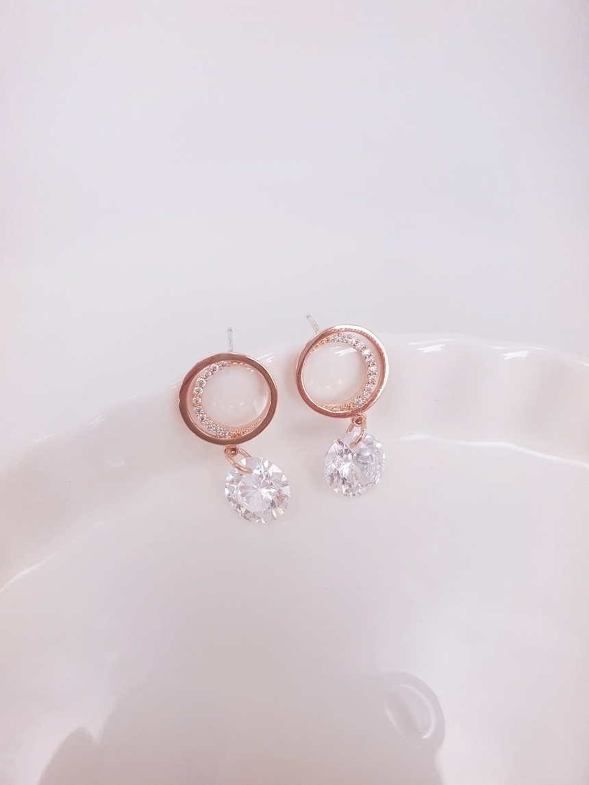 Cubic Crescent Moon Crystal Drop Earrings Silver B