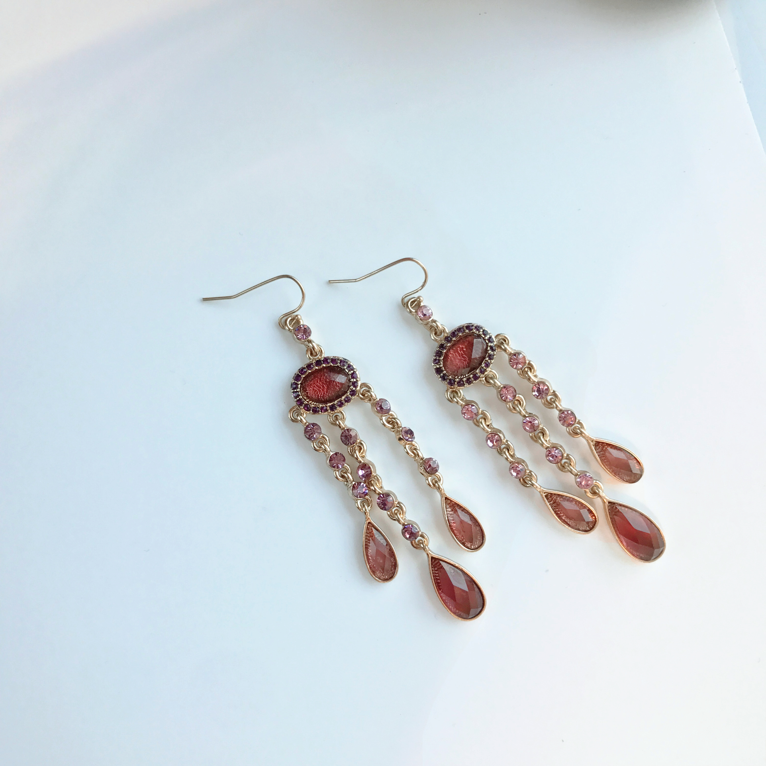 Vintage Bohemian Pink Cubic Drop Earrings Unique U