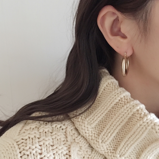 Bold Hoop Ring Earrings One-Touch Titanium Gold Po