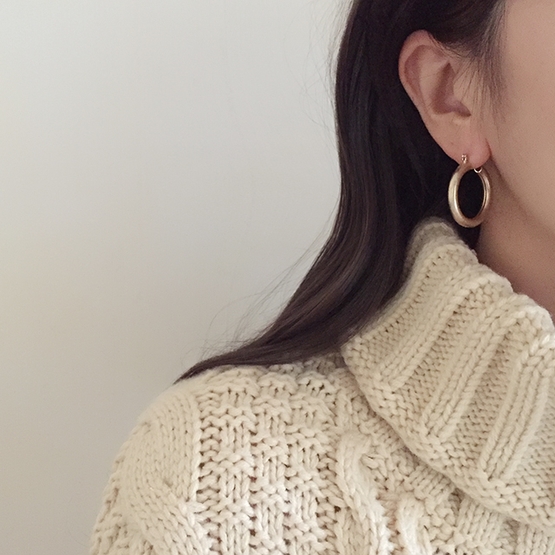 Bold Hoop Ring Earrings One-Touch Titanium Gold Po