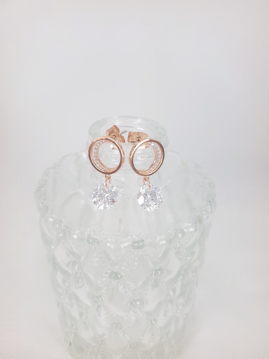 Cubic Crescent Moon Crystal Drop Earrings Silver B