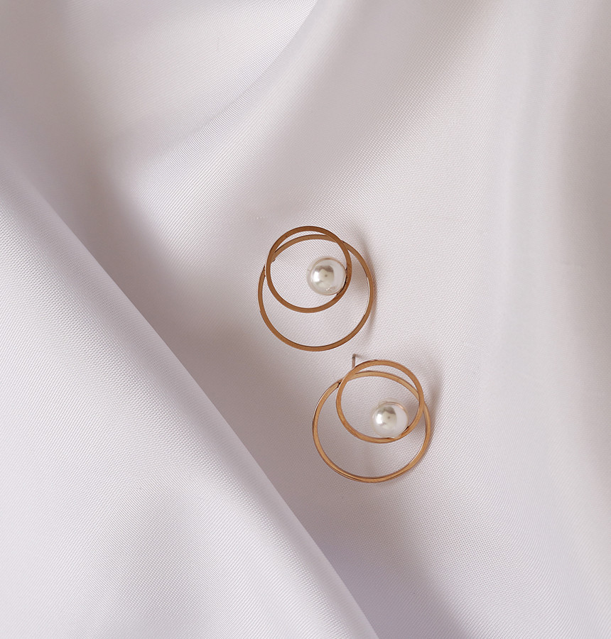 Double Round Pearl Surfacing Steel Earrings Titani