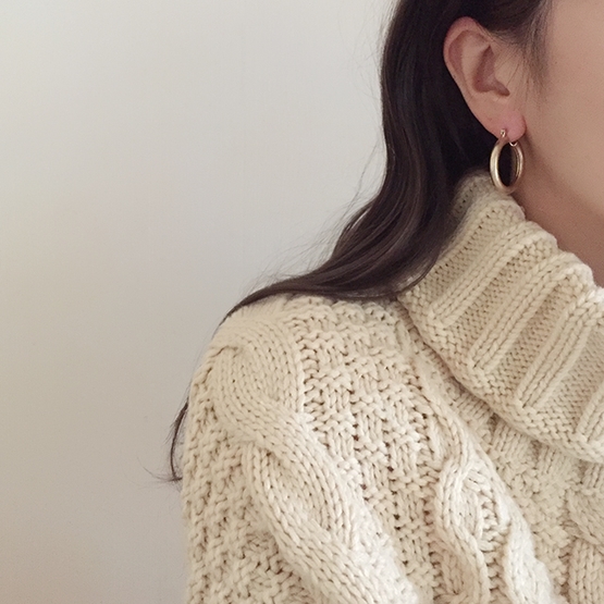 Bold Hoop Ring Earrings One-Touch Titanium Gold Po